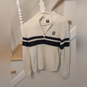 Bjorn Daehlie - Women's Cream and Navy Quarter Zip Sweater - Size S - Wool Blend